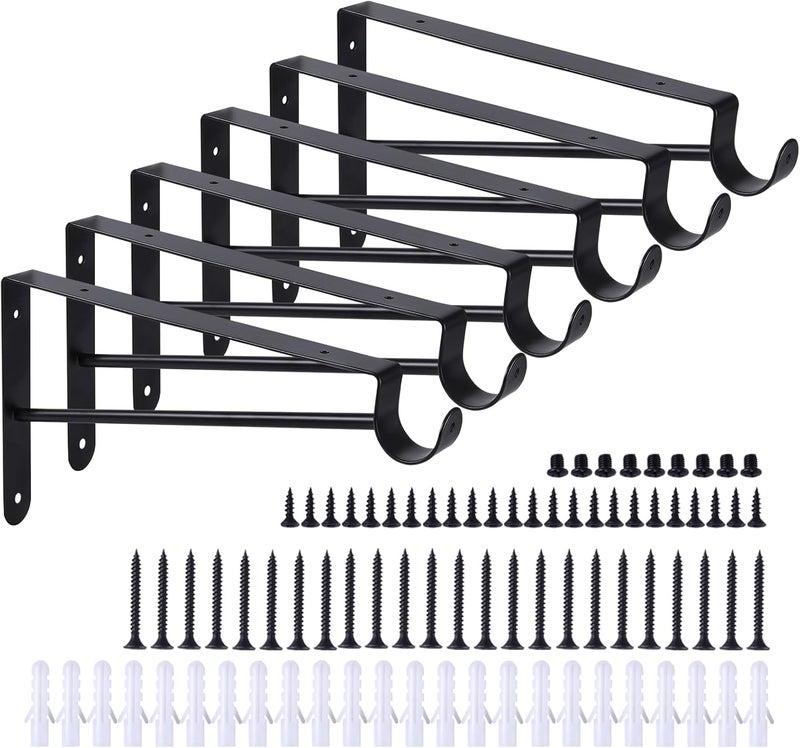 Supforce 6 Pack Closet Rod Bracket Heavy Duty, Wall Mounted Closet Shelf Brackets, Metal Closet Shelf Brackets with Rod Support, Black - Image 1